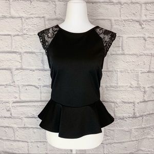 Topshop Black Sleeveless Peplum Top Lace Back